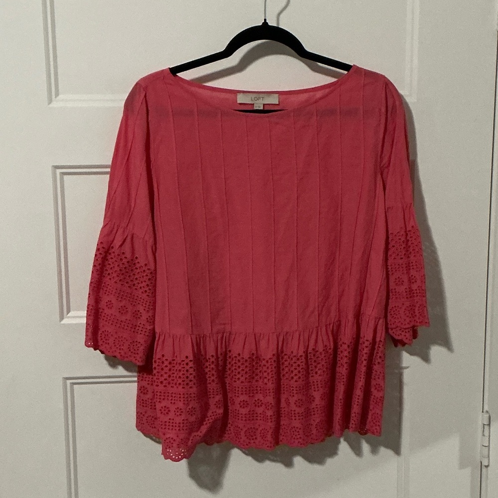 LOFT Coral Pink Eyelet Peplum Blouse